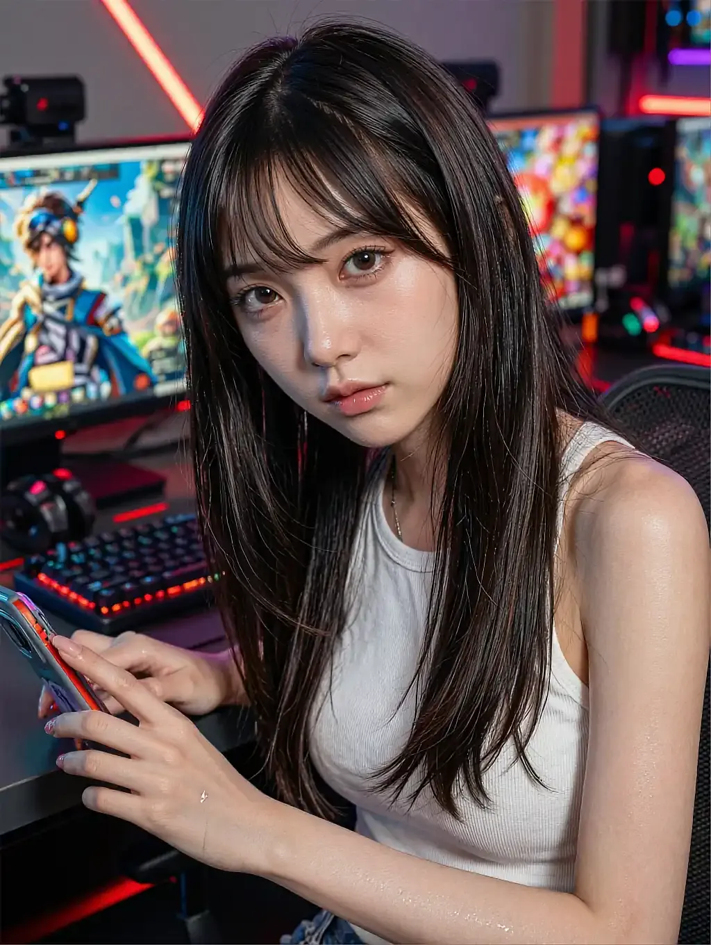 Fictional AI character featured on the fourth landing page, at night